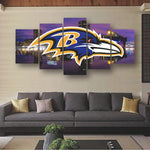 Baltimore Ravens NFL Football Team Logo Skyline 5 Piece Canvas Wall Art Painting Wallpaper Poster Picture Print Photo Decor