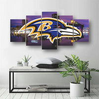 Baltimore Ravens NFL Football Team Logo Skyline 5 Piece Canvas Wall Art Painting Wallpaper Poster Picture Print Photo Decor