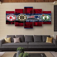 Boston Sports Teams New England Patriots, Red Sox, Celtics, Bruins 5 Piece Canvas Wall Art Painting Wallpaper Poster Picture Print Photo Decor