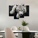 Black & White Tiger On Rock Framed 4 Piece Canvas Wall Art Painting Wallpaper Decor Poster Picture Print