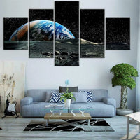 Earth From Moon Starry Night Space 5 Piece Canvas Wall Art Painting Wallpaper Poster Picture Print Photo Decor