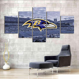 NFL Football Stadium & Baltimore Ravens Logo 5 Piece Canvas Wall Art Painting Wallpaper Poster Picture Print Photo Decor