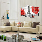 Black & White Paris France Eiffel Tower Romantic Couple Red Umbrella 4 Piece Canvas Wall Art Painting Wallpaper Poster Picture Print Photo Decor