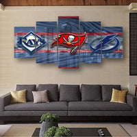 Tampa Bay Buccaneers Rays Lightning NFL MLB NHL 5 Piece Canvas Wall Art Painting Wallpaper Poster Picture Print Photo Decor