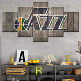 Utah Jazz Logo NBA Basketball Sports Team 5 Piece Canvas Wall Art Painting Wallpaper Poster Picture Print Photo Decor
