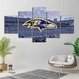 NFL Football Stadium & Baltimore Ravens Logo 5 Piece Canvas Wall Art Painting Wallpaper Poster Picture Print Photo Decor