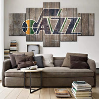 Utah Jazz Logo NBA Basketball Sports Team 5 Piece Canvas Wall Art Painting Wallpaper Poster Picture Print Photo Decor