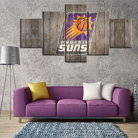 NBA Basketball Team Phoenix Suns Logo Rustic Wood 5 Piece Canvas Wall Art Painting Wallpaper Poster Picture Print Photo Decor