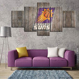 NBA Basketball Team Phoenix Suns Logo Rustic Wood 5 Piece Canvas Wall Art Painting Wallpaper Poster Picture Print Photo Decor