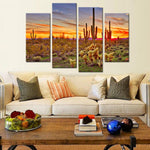 Beautiful Arizona Desert Colorful Sunset Cactus Landscape 4 Piece Canvas Wall Art Painting Wallpaper Poster Picture Print Photo Decor