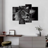 Black & White Lion Animal 4 Piece Canvas Wall Art Painting Wallpaper Poster Picture Print Photo Decor