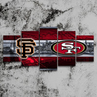 San Francisco 49ers & Giants Dual Team NFL Football 5 Piece Canvas Wall Art Painting Wallpaper Poster Picture Print Photo Decor