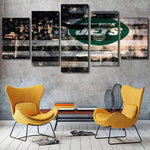 New York Jets American Flag NFL Football Team Logo 5 Piece Canvas Wall Art Painting Wallpaper Poster Picture Print Photo Decor