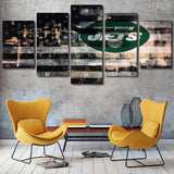 New York Jets American Flag NFL Football Team Logo 5 Piece Canvas Wall Art Painting Wallpaper Poster Picture Print Photo Decor