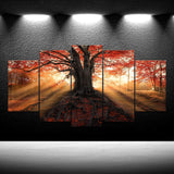 Autumn Forest Tree Nature Sunset 5 Piece Canvas Wall Art Painting Wallpaper Poster Picture Print Photo Decor