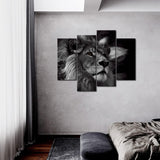 Black & White Lion Animal 4 Piece Canvas Wall Art Painting Wallpaper Poster Picture Print Photo Decor