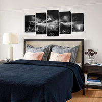 Black & White Nature Lightning Strikes Storm 5 Piece Canvas Wall Art Painting Wallpaper Poster Picture Print Photo Decor