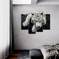 Black & White Tiger On Rock Framed 4 Piece Canvas Wall Art Painting Wallpaper Decor Poster Picture Print