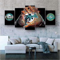 Miami Dolphins Gloves NFL Football Team Logo 5 Piece Canvas Wall Art Painting Wallpaper Poster Picture Print Photo Decor