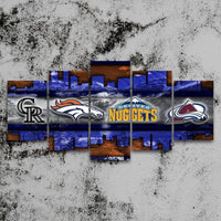 Colorado Sports Teams Denver Broncos, Nuggets, Rockies & Avalanche 5 Piece Canvas Wall Art Painting Wallpaper Poster Picture Print Photo Decor