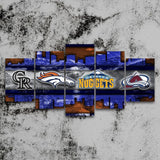 Colorado Sports Teams Denver Broncos, Nuggets, Rockies & Avalanche 5 Piece Canvas Wall Art Painting Wallpaper Poster Picture Print Photo Decor