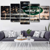 New York Jets American Flag NFL Football Team Logo 5 Piece Canvas Wall Art Painting Wallpaper Poster Picture Print Photo Decor