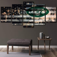 New York Jets American Flag NFL Football Team Logo 5 Piece Canvas Wall Art Painting Wallpaper Poster Picture Print Photo Decor