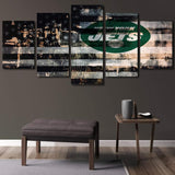 New York Jets American Flag NFL Football Team Logo 5 Piece Canvas Wall Art Painting Wallpaper Poster Picture Print Photo Decor