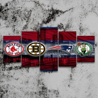 Boston Sports Teams New England Patriots, Red Sox, Celtics, Bruins 5 Piece Canvas Wall Art Painting Wallpaper Poster Picture Print Photo Decor