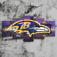 Baltimore Ravens NFL Football Team Logo Skyline 5 Piece Canvas Wall Art Painting Wallpaper Poster Picture Print Photo Decor