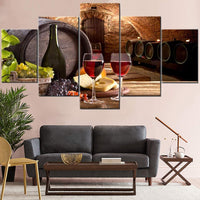 Red Wine Cellar Barrel Grape Cheese Fruit 5 Piece Canvas Wall Art Painting Wallpaper Poster Picture Print Photo Decor