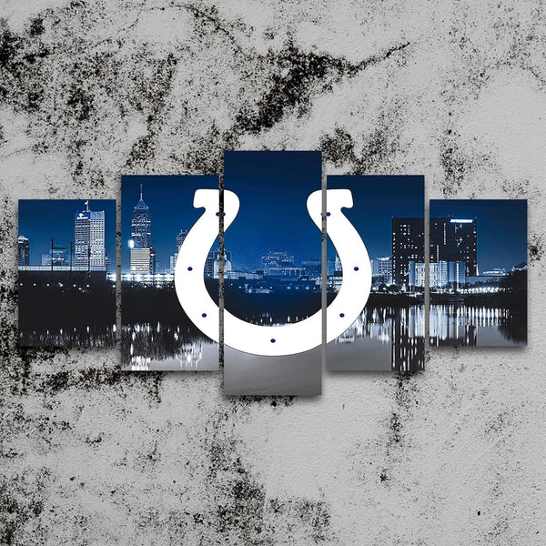 NFL Team Indianapolis Colts Logo Skyline & Cityscape 5 Piece Canvas Wall Art Painting Wallpaper Poster Picture Print Photo Decor