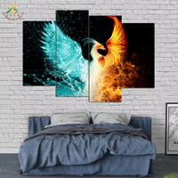 Abstract Phoenix Ice And Fire Effect 4 Piece Canvas Wall Art Painting Wallpaper Poster Picture Print Photo Decor