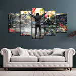 Rocky Balboa Victory Pose Abstract Motivational 5 Piece Canvas Wall Art Painting Wallpaper Poster Picture Print Photo Decor