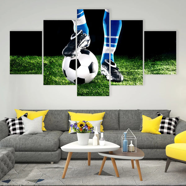 Soccer Ball Player And Cleats Sports Grass Field 5 Piece Canvas Wall Art Painting Wallpaper Poster Picture Print Photo Decor