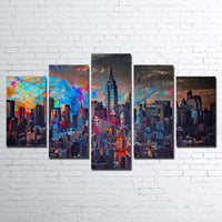 New York City Skyline Empire State Building Abstract 5 Piece Canvas Wall Art Painting Wallpaper Poster Picture Print Photo Decor