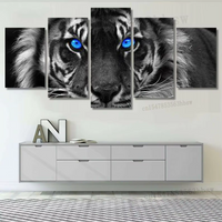 Blue Eyed Black & White Tiger 5 Piece Canvas Wall Art Painting Wallpaper Poster Picture Print Photo Decor