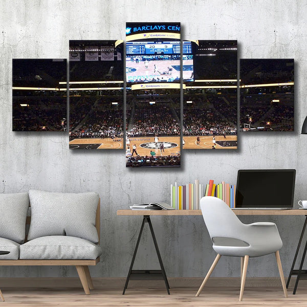 Brooklyn Nets Stadium Barclays Center NBA Basketball 5 Piece Canvas Wall Art Painting Wallpaper Poster Picture Print Photo Decor