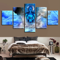 Blue Buddha Spiritual Buddhism Meditation Nirvana Buddhist 5 Piece Canvas Wall Art Painting Wallpaper Poster Picture Print Photo Decor