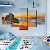 Sunset Sunrise Sea Beach View Nature 5 Piece Canvas Wall Art Painting Wallpaper Poster Picture Print Photo Decor