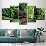 Buddha Statue Green Garden 5 Piece Canvas Wall Art Painting Wallpaper Poster Picture Print Photo Decor