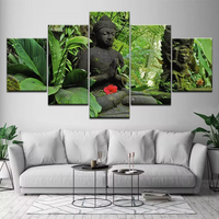 Buddha Statue Green Garden 5 Piece Canvas Wall Art Painting Wallpaper Poster Picture Print Photo Decor