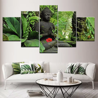 Buddha Statue Green Garden 5 Piece Canvas Wall Art Painting Wallpaper Poster Picture Print Photo Decor