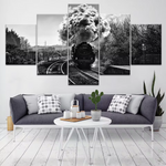 Black & White Monochromatic Steam Engine Train 5 Piece Canvas Wall Art Painting Wallpaper Poster Picture Print Photo Decor