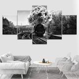 Black & White Monochromatic Steam Engine Train 5 Piece Canvas Wall Art Painting Wallpaper Poster Picture Print Photo Decor