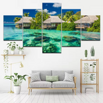 Fiji Islands Overwater Ocean Seaview Bungalows 5 Piece Canvas Wall Art Painting Wallpaper Poster Picture Print Photo Decor