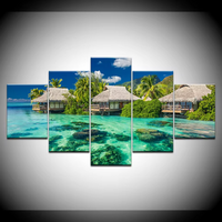 Fiji Islands Overwater Ocean Seaview Bungalows 5 Piece Canvas Wall Art Painting Wallpaper Poster Picture Print Photo Decor