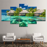 Fiji Islands Overwater Ocean Seaview Bungalows 5 Piece Canvas Wall Art Painting Wallpaper Poster Picture Print Photo Decor