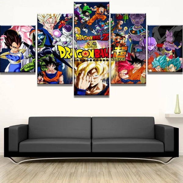 Dragon Ball Z and Super Collage Anime 5 Piece Canvas Wall Art Painting Wallpaper Poster Picture Print Photo Decor