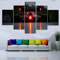 F1 Racing Car Rear View With Red Lights 5 Piece Canvas Wall Art Painting Wallpaper Poster Picture Print Photo Decor